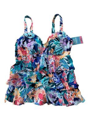 Swim Solutions Triple Tier Printed Tankini Swim Top ( 14 )
